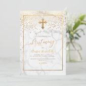 Invitation PixDezines Marble+Faux Gold Confetti/Christening (Debout devant)