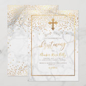 Invitation PixDezines Marble+Faux Gold Confetti/Christening (Devant / Derrière)