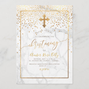 Invitation PixDezines Marble+Faux Gold Confetti/Christening