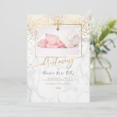 Invitation PixDezines Marble+Faux Gold Confetti Christening (Debout devant)