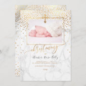 Invitation PixDezines Marble+Faux Gold Confetti Christening (Devant / Derrière)