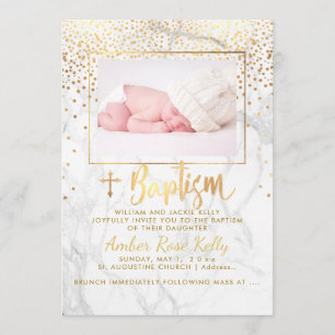 Invitation PixDezines Marble+Faux Gold Dots/Baptême
