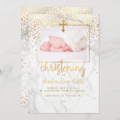 Invitation PixDezines Marble+Faux Gold Dots/Christening (Devant / Derrière)