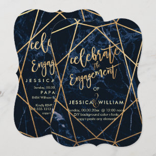 Invitation PixDezines Marble+Faux Gold Facets Fiançailles