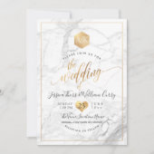 Invitation PixDezines Marble+Faux Monogramme Or Honeycomb (Devant)