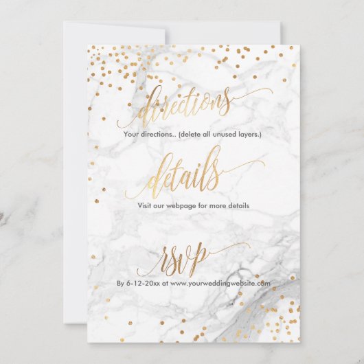 Invitation PixDezines Marble+Faux Monogramme Or Honeycomb (Dos)