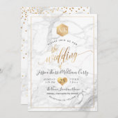 Invitation PixDezines Marble+Faux Monogramme Or Honeycomb (Devant / Derrière)