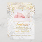 Invitation PixDezines Marble Faux Points Or/Carte Baptême (Devant / Derrière)