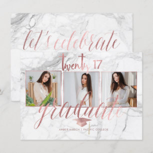 Invitation PixDezines Marble Faux Rose Gold 2017 Graduation