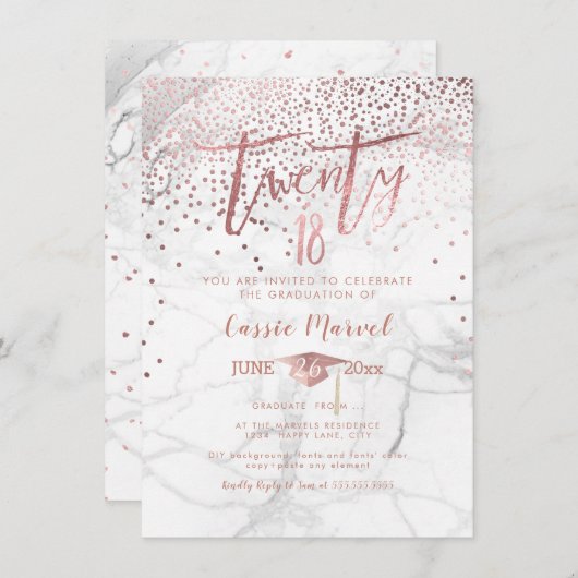 Invitation PixDezines Marble Faux Rose Gold 2018 (Devant / Derrière)