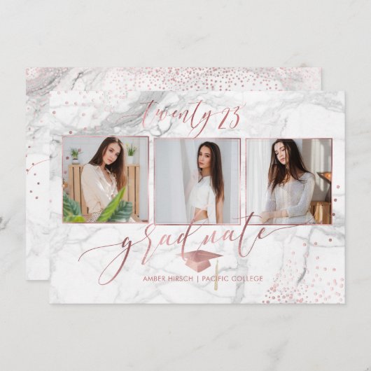 Invitation PixDezines Marble Faux Rose Gold 2018 Graduation (Devant / Derrière)