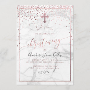 Invitation PixDezines Marble+Faux Rose Gold/Christening