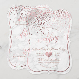 Invitation PixDezines Marble+Faux Rose Gold Confetti Mariage