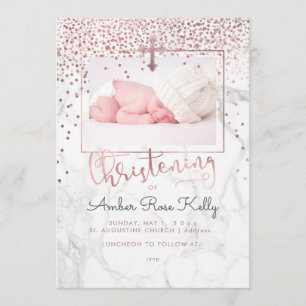 Invitation PixDezines Marble+Faux Rose Gold Dots Christening