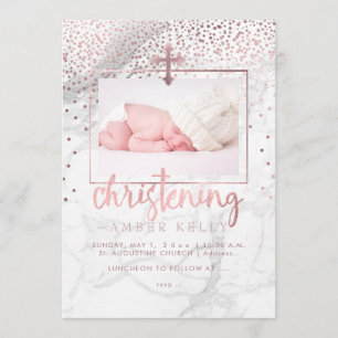 Invitation PixDezines Marble+Faux Rose Gold Dots/Christening