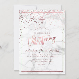 Invitation PixDezines Marble+Faux Rose Gold Dots/Christening