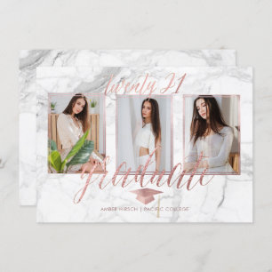 Invitation PixDezines Marble Faux Rose Gold Graduation