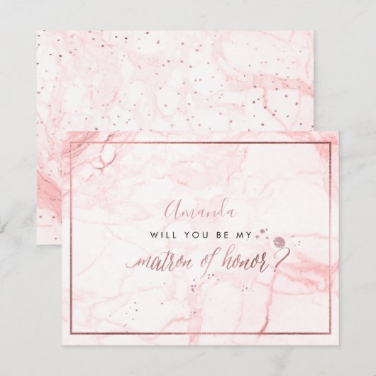 Invitation PixDezines Marble+Faux Rose Gold, Matrone (Devant / Derrière)