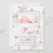 Invitation PixDezines Marble+Faux Rose Gold Points/Baptême (Devant)