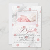 Invitation PixDezines Marble+Faux Roses Gold Dots/Baptême (Devant)