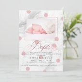 Invitation PixDezines Marble+Faux Roses Gold Dots/Baptême (Debout devant)