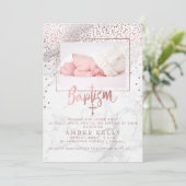 Invitation PixDezines Marble+Faux Roses Gold Dots/Baptême (Debout devant)