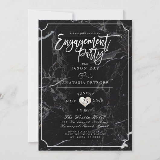 Invitation PixDezines Marble/Faux Silver/Engagement Party (Devant)