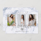 Invitation PixDezines Marble Faux Silver Graduation (Devant / Derrière)