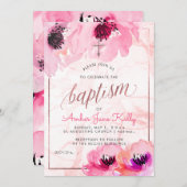 Invitation PixDezines Marbre+Aquarelle Fleurs/Baptême (Devant / Derrière)