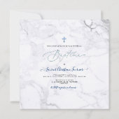 Invitation PixDezines Marbre Blanc, Baptême Bleu Garçon (Dos)