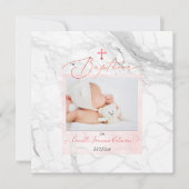 Invitation PixDezines Marbre Blanc, Baptême Fille (Devant)