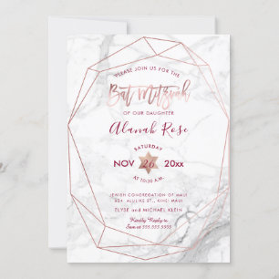 Invitation PixDezines Marbre blanc Bat mitzvah/Rose Gold