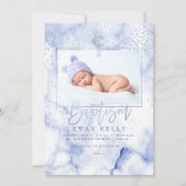 Invitation PixDezines Marbre Bleu+Confetti/Baptême (Devant)
