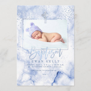 Invitation PixDezines Marbre Bleu+Confetti/Baptême