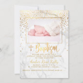 Invitation PixDezines Marbre+Faux Or Points/Baptême (Devant)