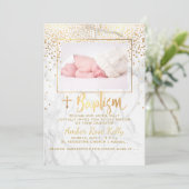 Invitation PixDezines Marbre+Faux Or Points/Baptême (Debout devant)