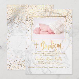 Invitation PixDezines Marbre+Faux Or Points/Baptême