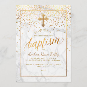 Invitation PixDezines Marbre+Faux points or/Baptême