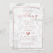 Invitation PixDezines Marbre/Faux Rose Gold/Mariage (Devant / Derrière)