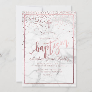 Invitation PixDezines Marbre+Faux Rose Gold Points/Baptême