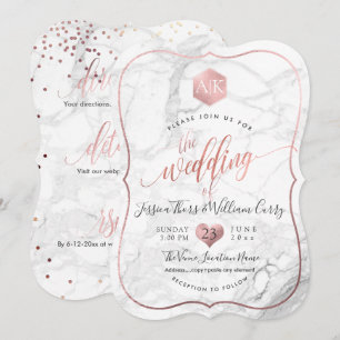Invitation PixDezines Marbre+Monogramme+Faux RoseGold Honeyco