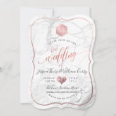 Invitation PixDezines Marbre+Monogramme+Faux RoseGold Honeyco (Devant)