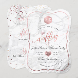 Invitation PixDezines Marbre+Monogramme+Faux RoseGold Honeyco