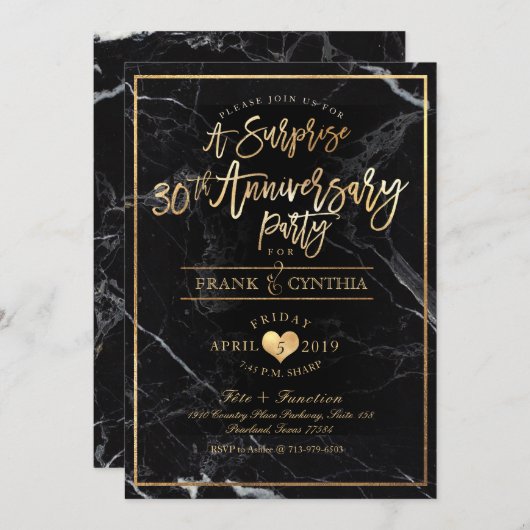 Invitation PixDezines Marbre/Or Faux/Soirée d'anniversaire (Devant / Derrière)