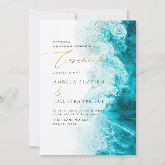 Invitation PixDezines Marine Waves Shoreline Beach Casamento (Devant)