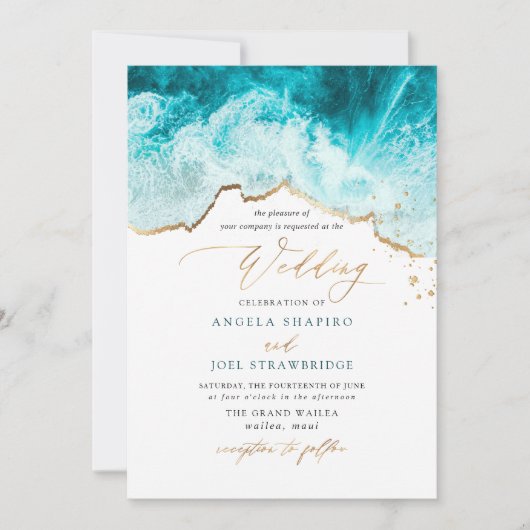 Invitation PixDezines Marine Waves Shoreline Beach Wedding (Devant)