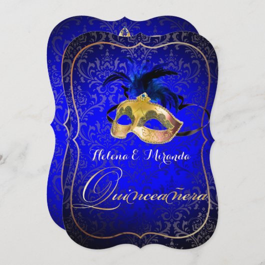 Invitation PixDezines Masquerade/Blue/DIYcolor! (Devant / Derrière)