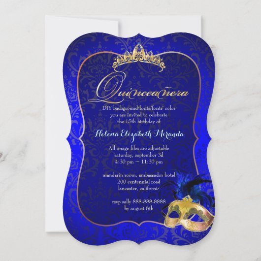 Invitation PixDezines Masquerade/Blue/DIYcolor! (Dos)