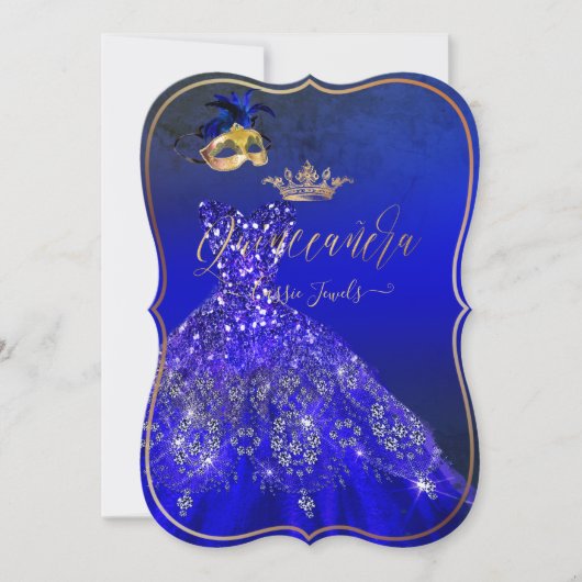 Invitation PixDezines Masquerade Quinceanera, Royal Blue (Devant)