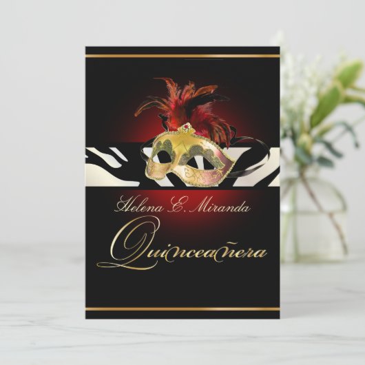 Invitation PixDezines Masquerade/Quincenera/Zebra/DO-IT-YOURS (Debout devant)